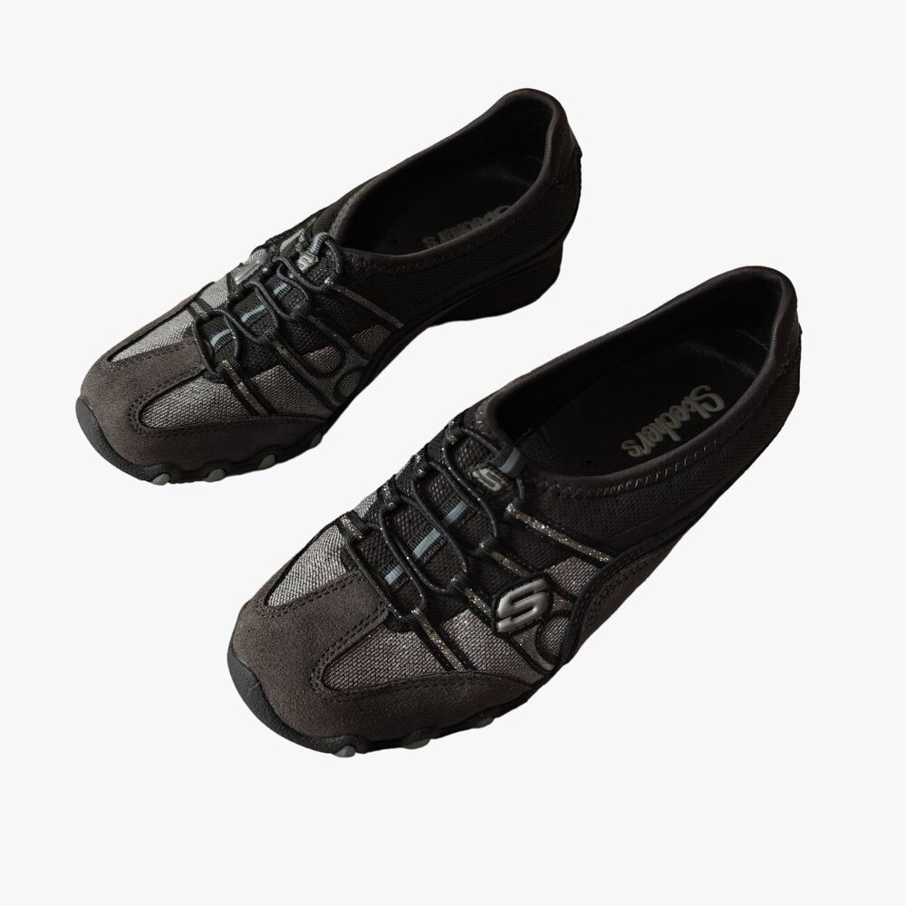 Skechers Womens Casual Slip-On Sneakers‎ Black/Grey Size 6.5 US Sassies Heirloom